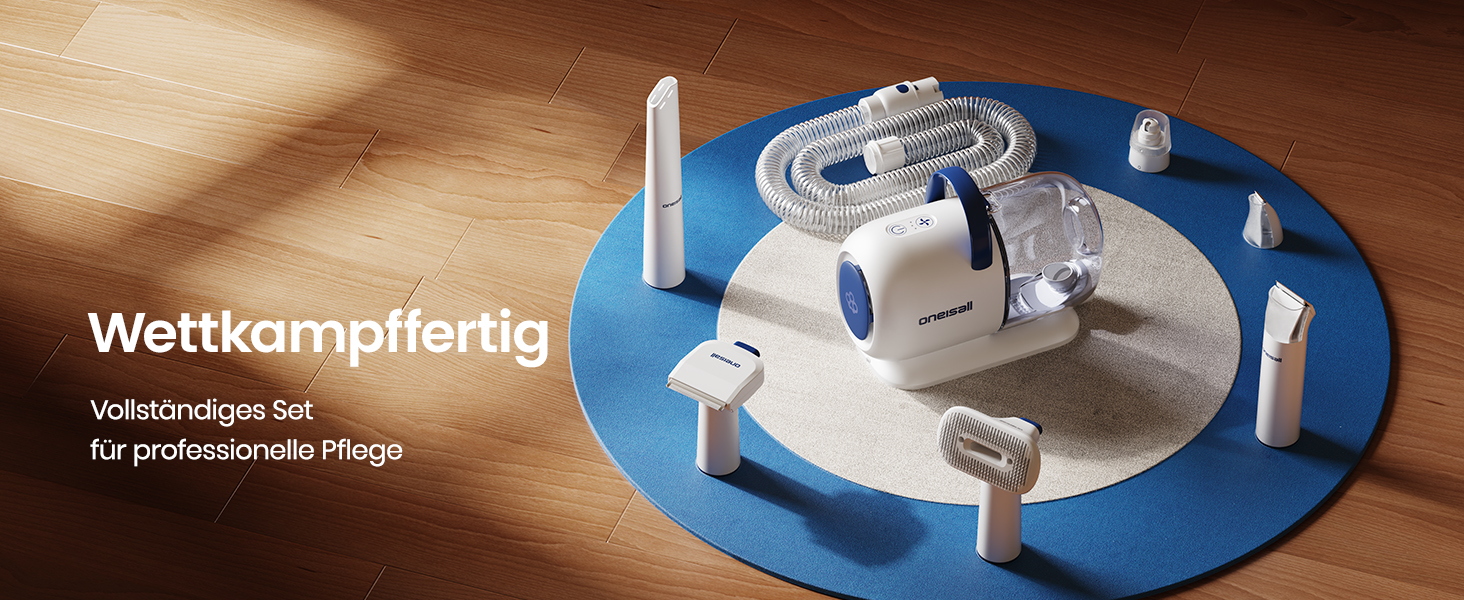 Машинка для стрижки собак Oneisall з пилососом, потужність 12000 Па, видаляє 99.99% шерсті, тиха, для собак та котів, 7 насадок