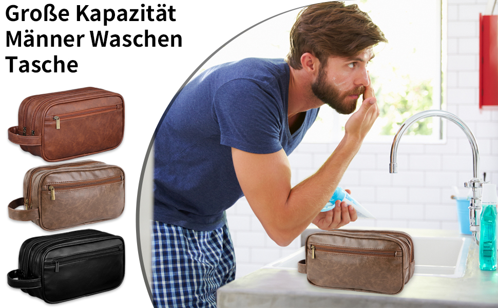 Чоловіча косметичка-рюкзак, чорна, з водовідштовхувального PU-шкіри, двошарова, з мокрим/сухим відділенням