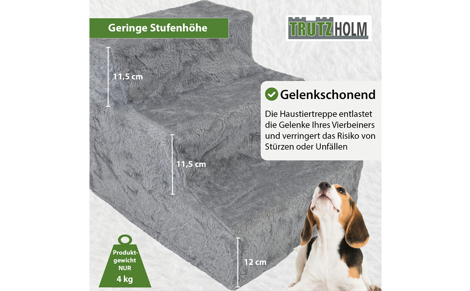Сходинки для собак TRUTZHOLM - 3 сходинки, пандус для ліжка та дивану, знімний, пральний плюшевий чохол антрацитового кольору, міцні, для собак та котів, для захисту суглобів