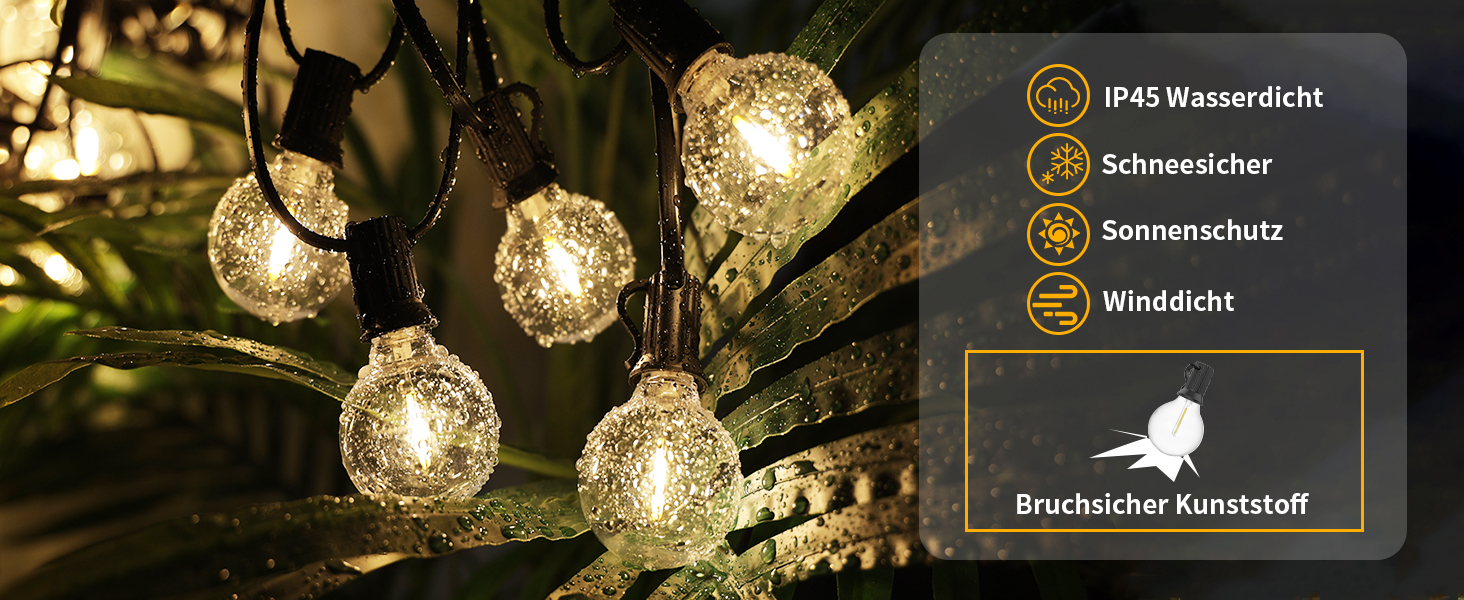 LED гірлянда Yuusei для декору: 100+4 лампочки, тепле світло, IP45, 45м (2x30м), для саду, балкону, вечірки