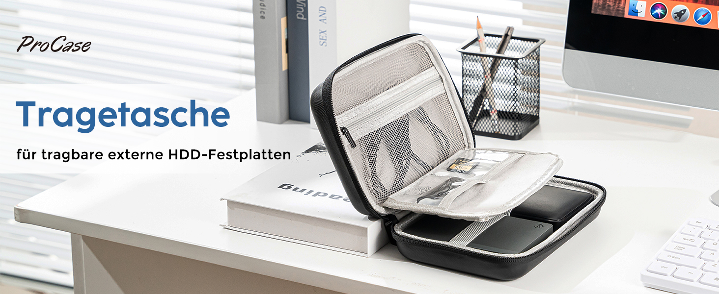 Захисний кейс ProCase для зовнішніх жорстких дисків Canvio Basics, WD Elements, My Passport, Seagate Backup Plus Slim (1/2/3/4TB) - чорний