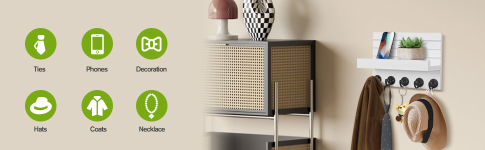 Дерев'яне ключниця на стіну з полицею, білий колір. 5 гачків для ключів, для прихожої, спальні, вітальні