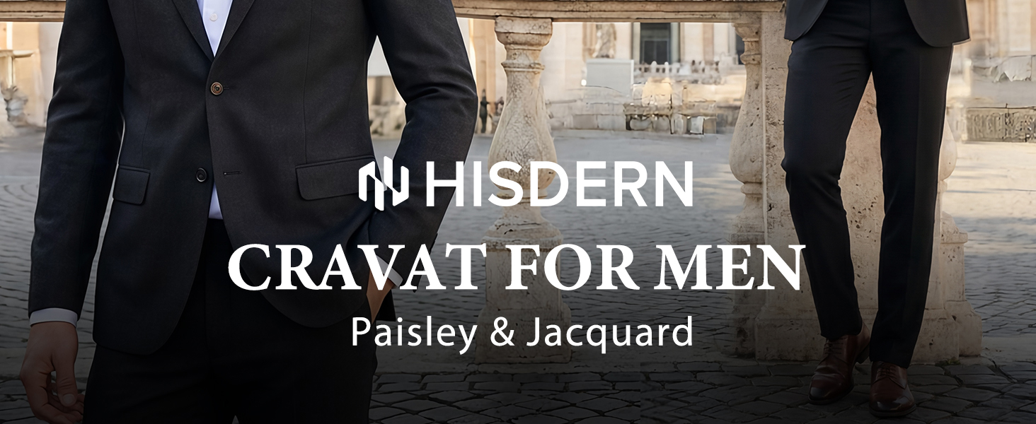 HISDERN Комплект краватка-снуд, краватка-аскот, хустинка для кишені чоловіча Paisley сіра/срібна для весілля та бізнесу
