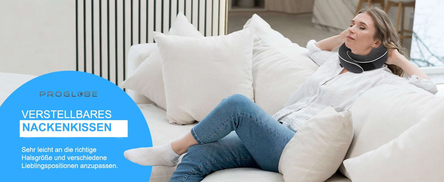 Подушка для шиї Proglobe, 100% Memory Foam, ортопедична, для подорожей (літак, авто, поїзд), з 3D-маскою для сну, сітчаста сумка (темно-сіра)