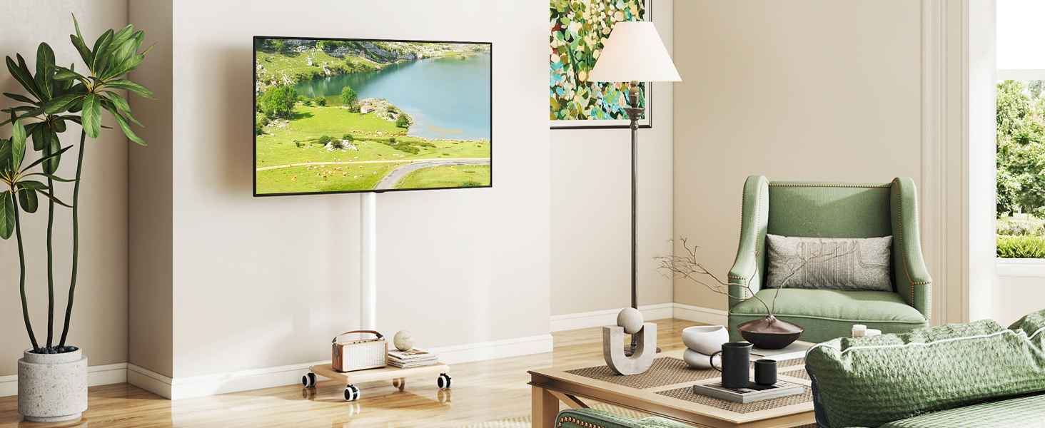 Підставка для телевізора мобільна на коліщатках з поличкою, 27-60 дюймів, до 40 кг, VESA 400x400, бежевий