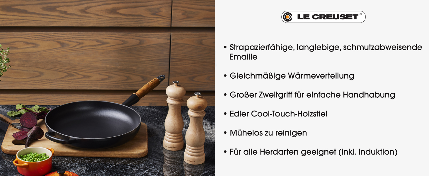 Сковорода Le Creuset Signature чавунна з дерев'яним ручками 28 см, колір вишня