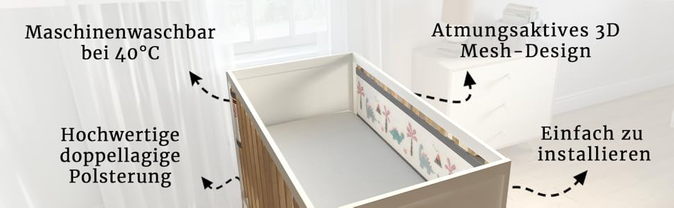 Airoya® двосторонній бортик для дитячого ліжечка, щільний край, 6 мм наповнювач, сертифікат безпеки BS EN 16780, мультиколір