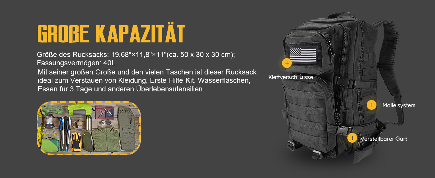Тактичний рюкзак ProCase 40L для армії, туризму та полювання – великий військовий рюкзак для походів, кемпінгу, трекінгу, зручний для outdoor-активностей, 3-денний assault pack, преміум-якість
