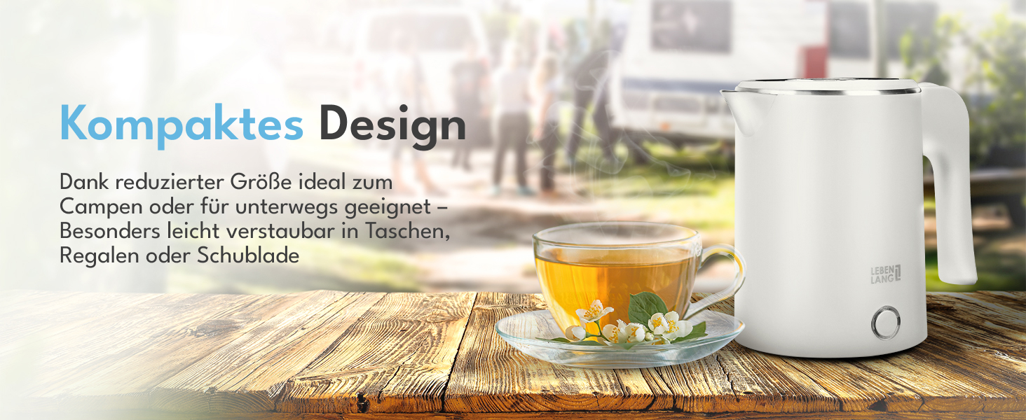 Електричний чайник для подорожей LEBENLANG з нержавіючої сталі, 500 мл, без BPA, 600W, білий, для кемпінгу та подорожей