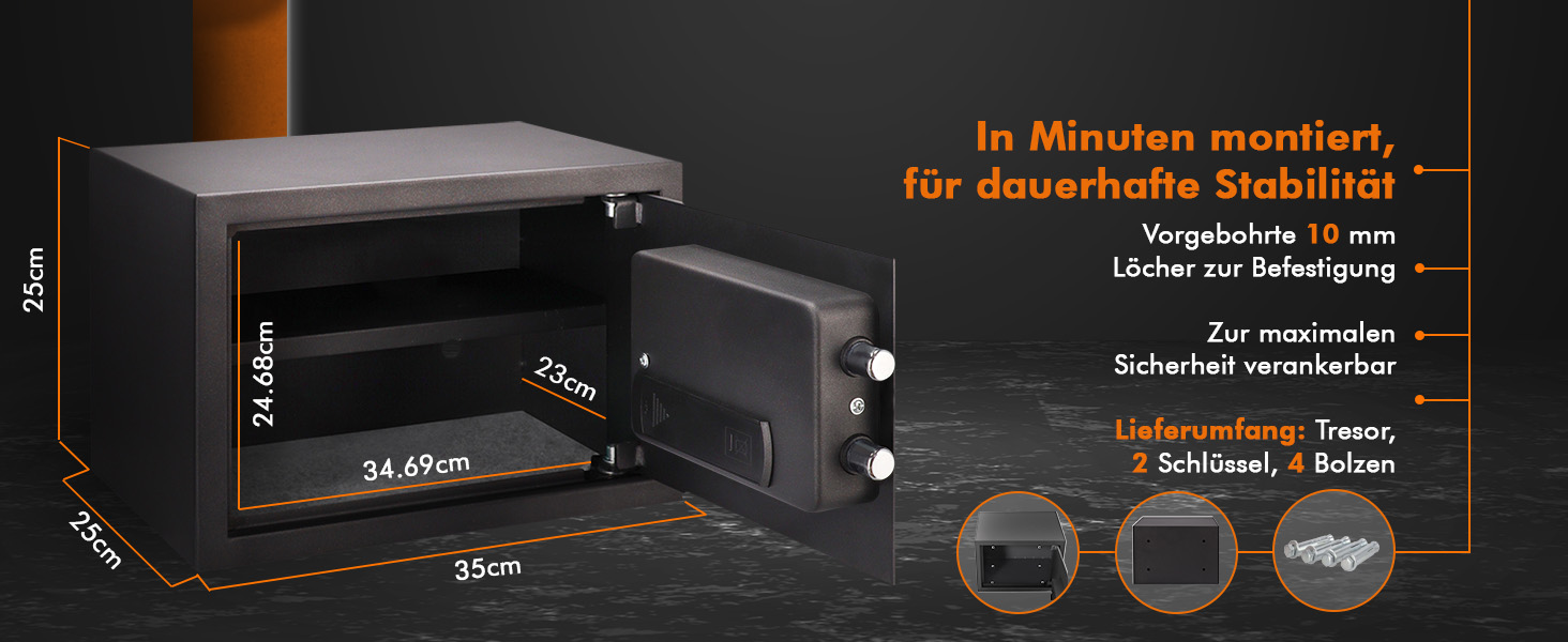 Сейф для дому Business XL Safe Tresor 50x35x36 см з біометричним датчиком, вогнестійкий, 60л для документів A4