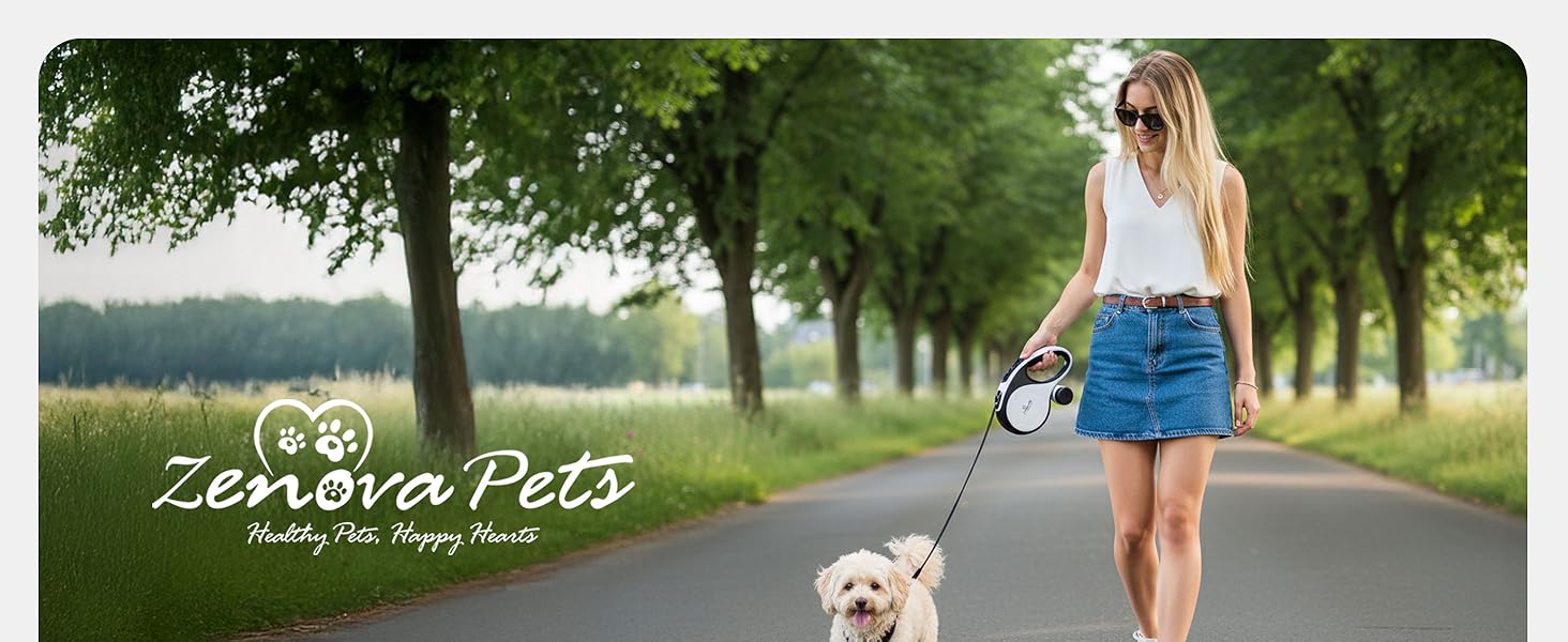 Рулетка для собак 5 м з тримачем для відходів – витяжна повідка для собак будь-якого розміру – повідка з нейлоновою стрічкою 360°, антиковзним руків'ям та кнопкою швидкого гальмування – повідка для собак до 30 кг