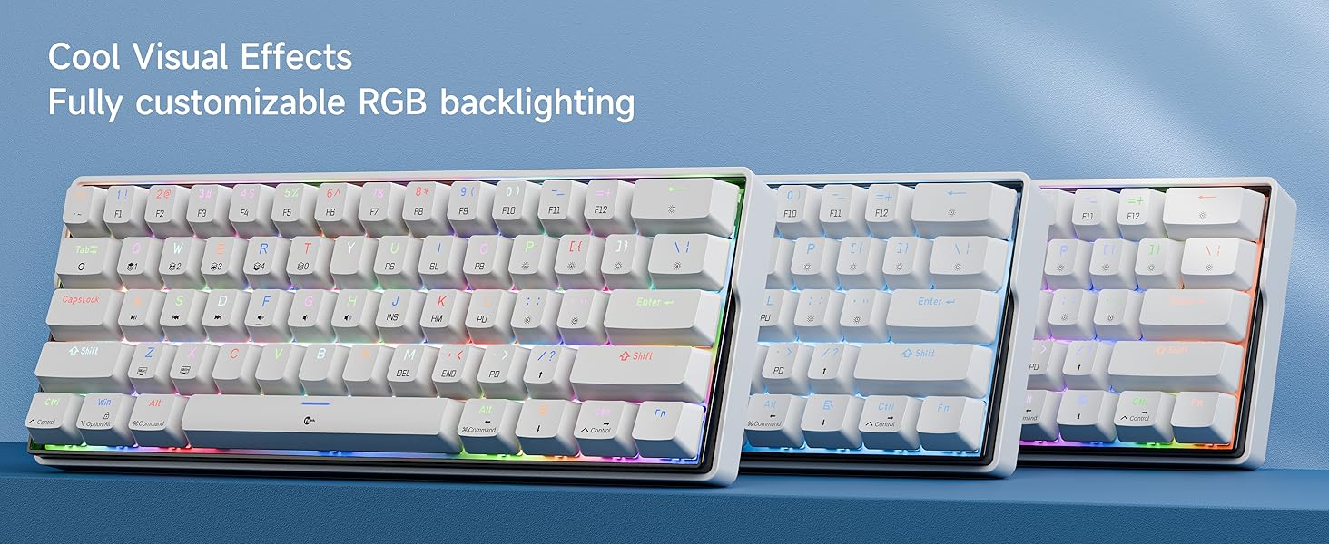 KEMOVE K61SE - Механічна ігрова клавіатура: 61 клавіша, Red Switch, RGB, Anti-Ghosting, US-Layout, для PC, білий корпус