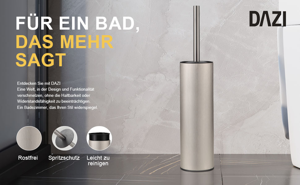 Підлогова щітка для унітазу Dazi з нержавіючої сталі, металева, матова, з 2 довгими щітками для глибокого очищення, запобігає розбризкуванню та засміченням (нікель)