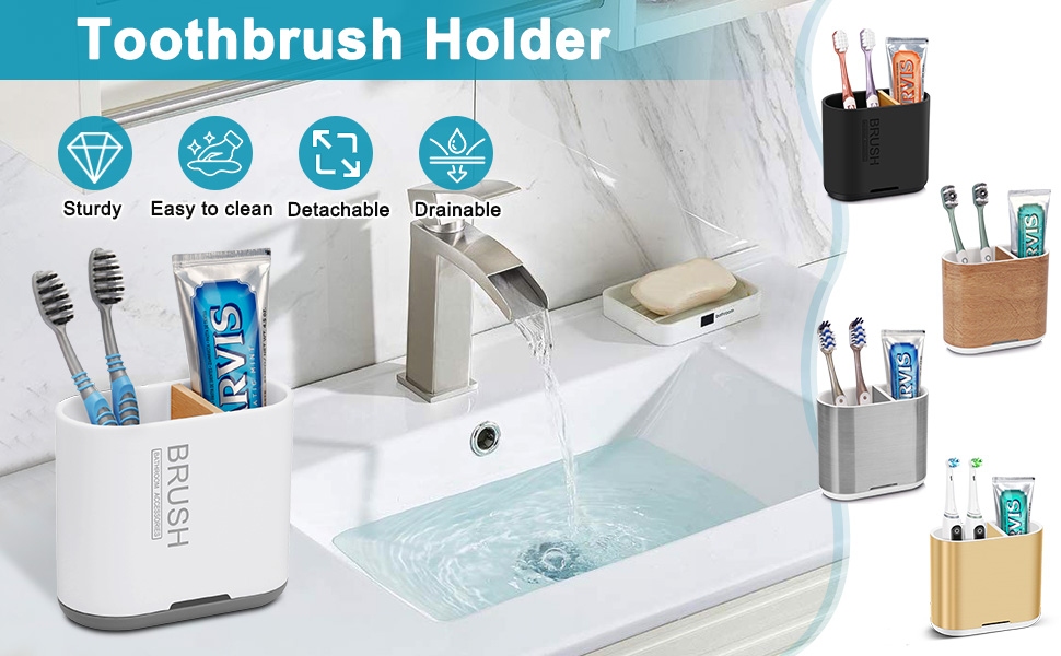 Тримач для зубної щітки електричної, органайзер для ванної кімнати, знімний, з отвором для стоку води, для сім'ї, дітей (Brushed Gold, Medium)