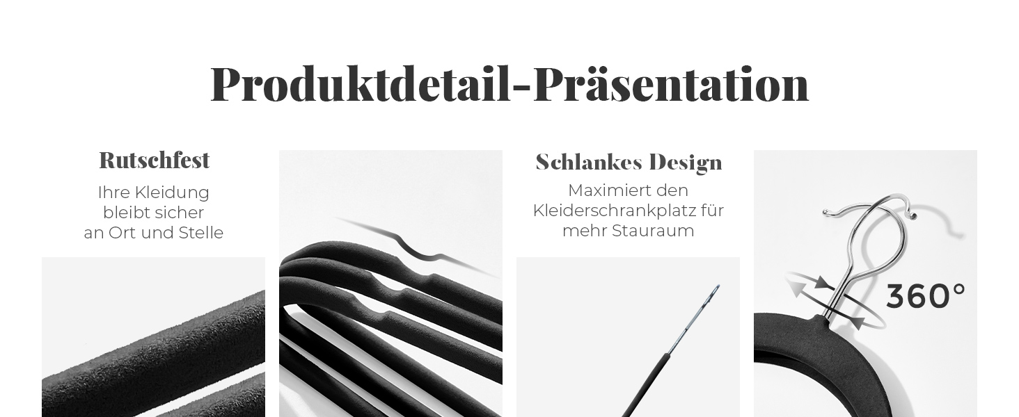 Плечики для одягу з оксамиту, 20 шт. - Плечики для економії місця, нековзні, міцні, 360° обертання - для сорочок, костюмів, светрів, штанів, 20 шт. (Чорний, 50 шт.)