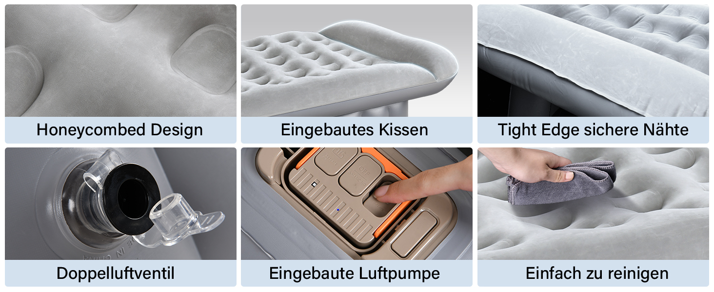 Автоматичний надувний матрац для заднього сидіння авто Coverado - сірий, універсальний, з вбудованим насосом та подушками