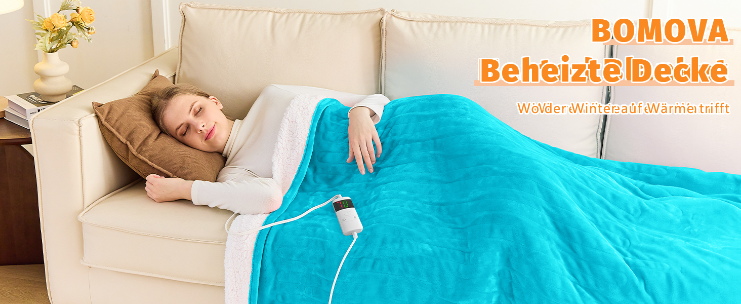 Електрична ковдра BOMOVA з автовимкненням, плюшева ковдра для дому, 10 температурних режимів, таймер 5 годин, 130x180 см, колір блакитний