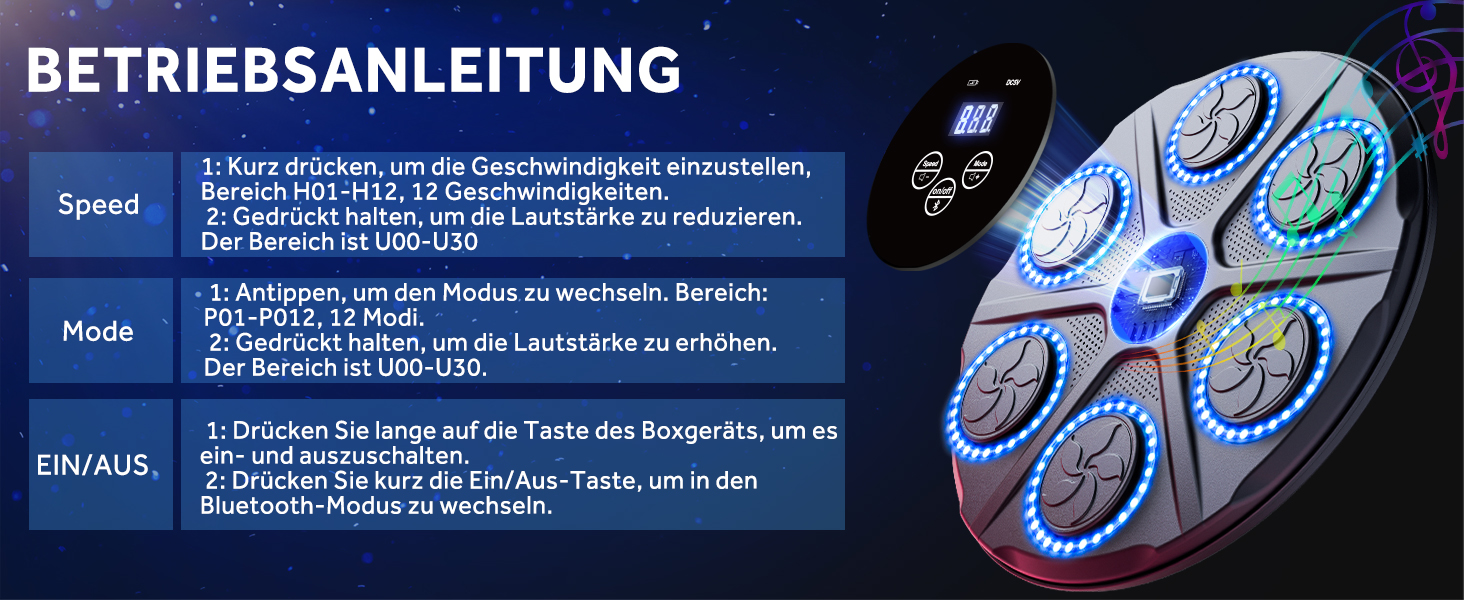 Музична бокс-машина YORRAKA для дорослих з LED-підсвіткою та Bluetooth - бокс-тренажер з 12 режимів швидкості та підрахунку ударів