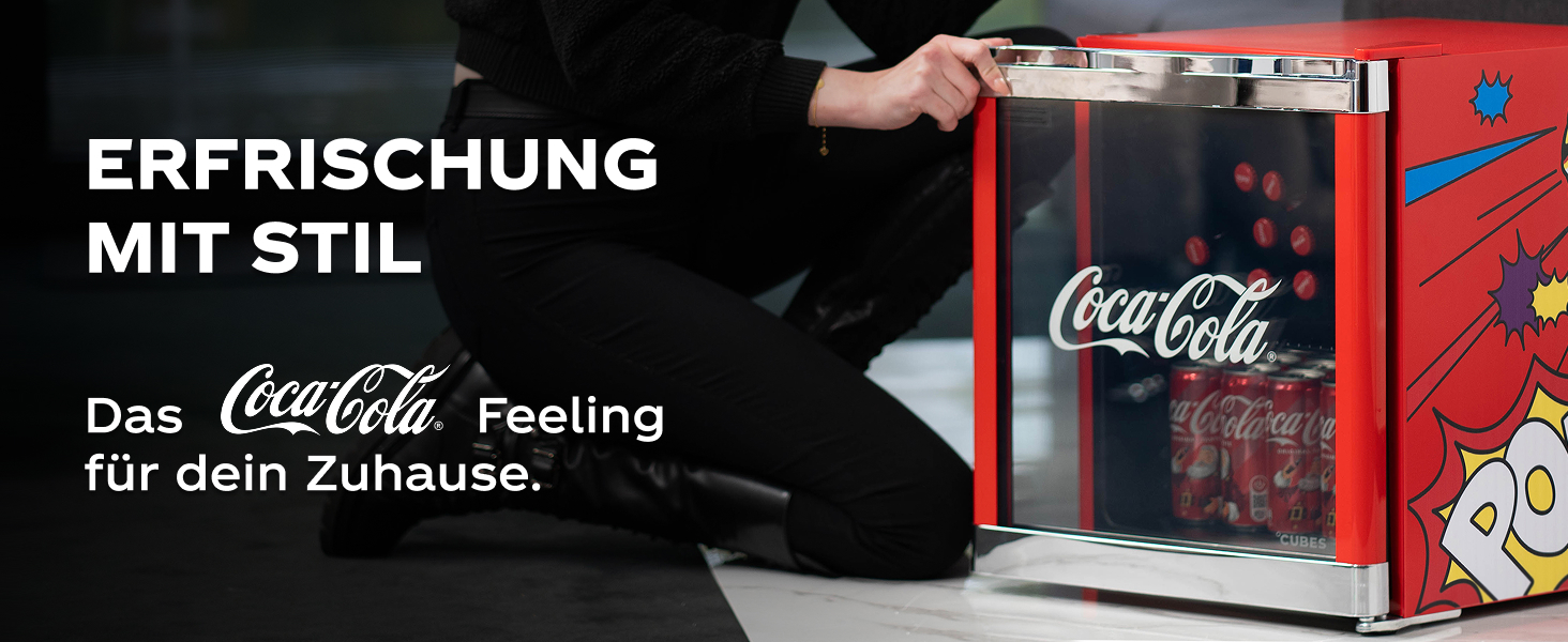 Холодильник Coca-Cola PopArt Mini (48L) - Кольоровий міні-холодильник з дверцятами зі скла, тихий та енергоефективний. Ідеально для офісу, вечірок та геймінгу. Для напоїв.