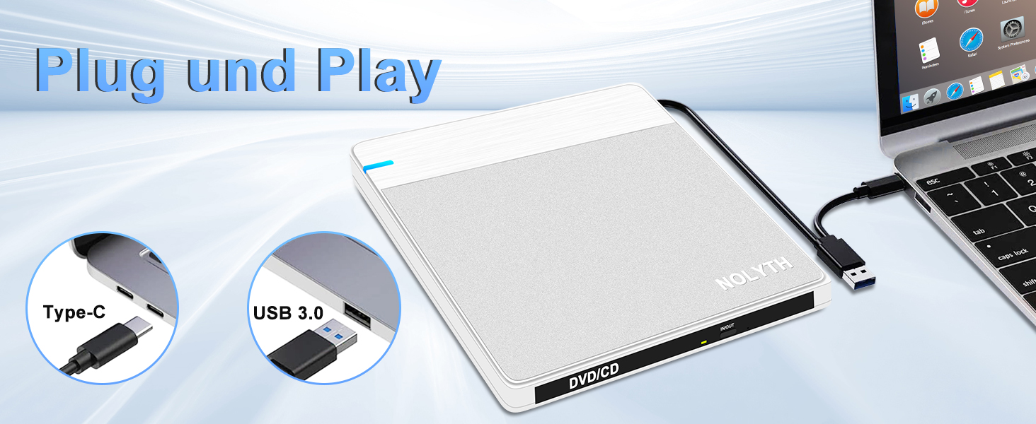 Зовнішній DVD-накопичувач для ноутбука Ultra Slim: портативний CD/DVD привід USB з картридером SD/TF для Mac, MacBook, Windows