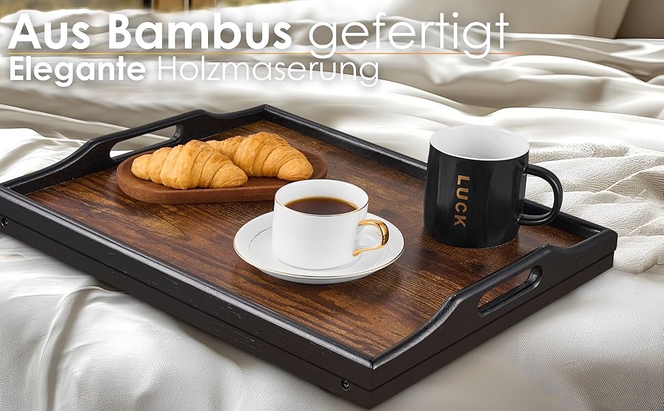 Складаний бамбуковий столик з регулюванням висоти для ліжка та дивана (22,5-32 см) – ноутбук, сніданок, стійка для ноутбука, сніданок, вінтажний колір, бамбук