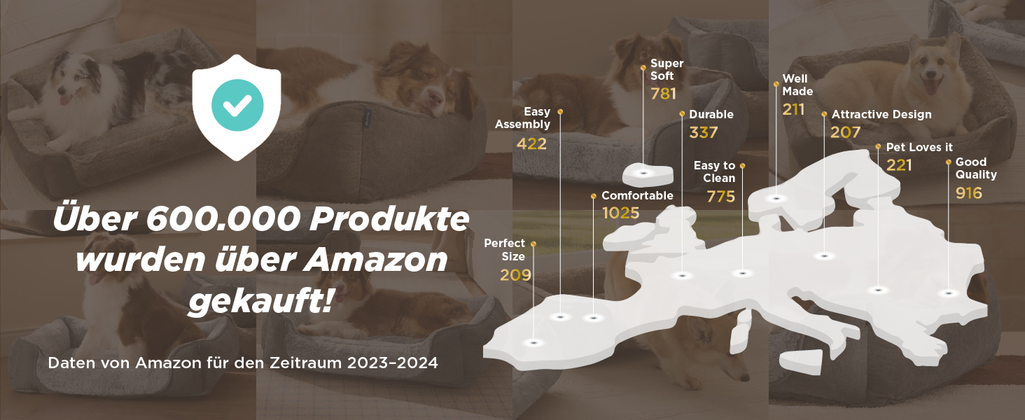 Ліжко для собак Bedsure великих порід – 89x63x17 см, зручне собаче ліжко з м'якою підстилкою, знімний та пральний чохол, антиковзаюча підкладка, сіре, L 89 x 63 x 17 см