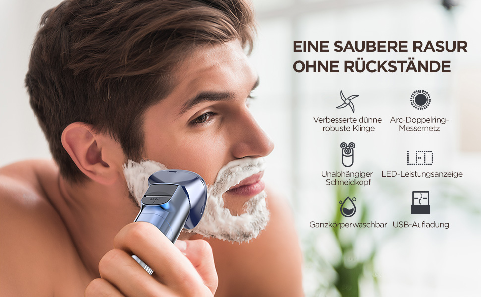 Електричний гострозуб чоловічий 3D гострозуб з магнітними лезами, IPX7, для сухого та вологого гоління, з блокуванням для подорожей (блакитний)