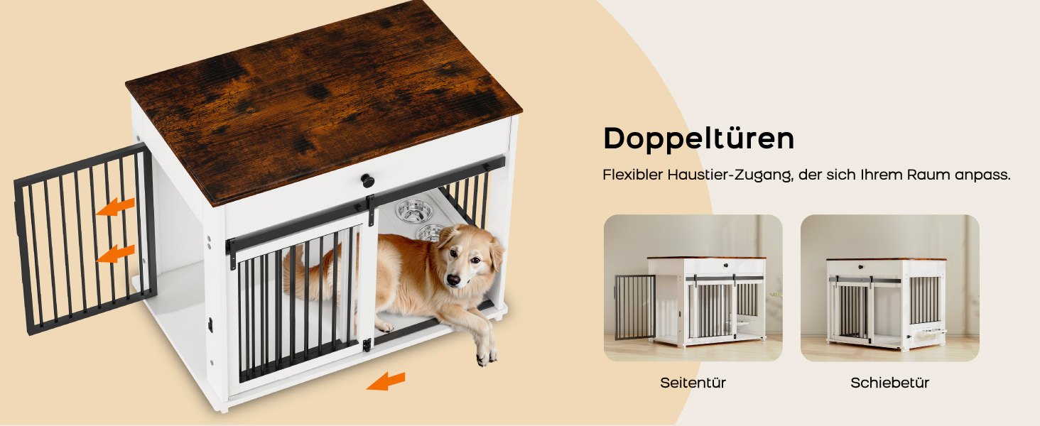 Кішка/песик: Дерев'яна будка для великих собак з ящиком, поворотна миска, сіра