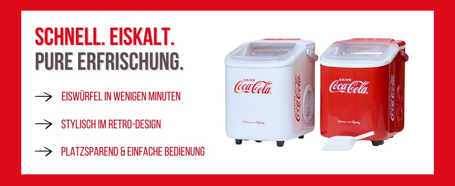 Машина для приготування льоду Salco Coca Cola – 10 кг на день, червоний колір, для коктейлів та вечірок