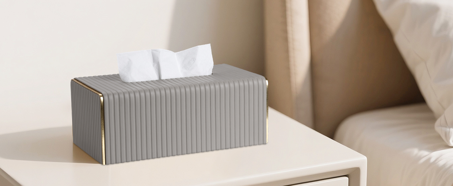 Стильна тканинна коробка для серветок з PU шкіри (світло-сіра в смужку)