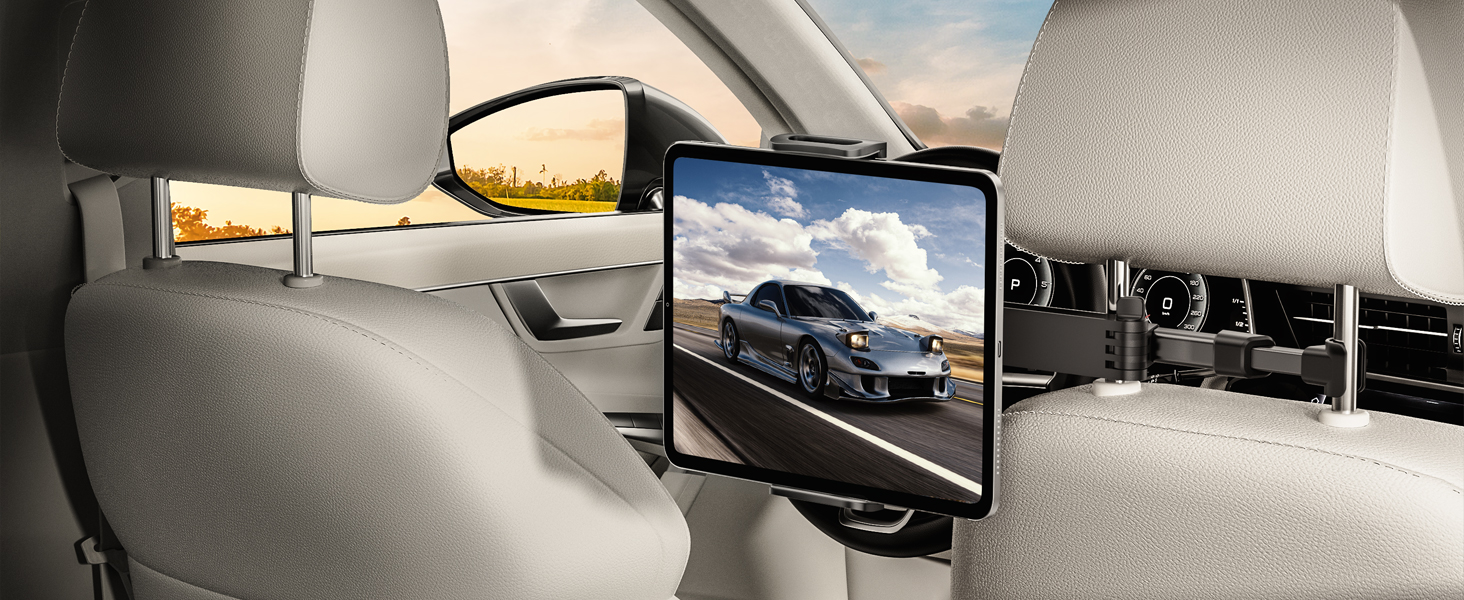 Тримач для планшету TRYONE в авто - кріплення на підголівник, висувний, для iPad, iPhone, Samsung Galaxy Tab, Kindle Fire HD, Switch, 4.7-11 дюймів, чорний