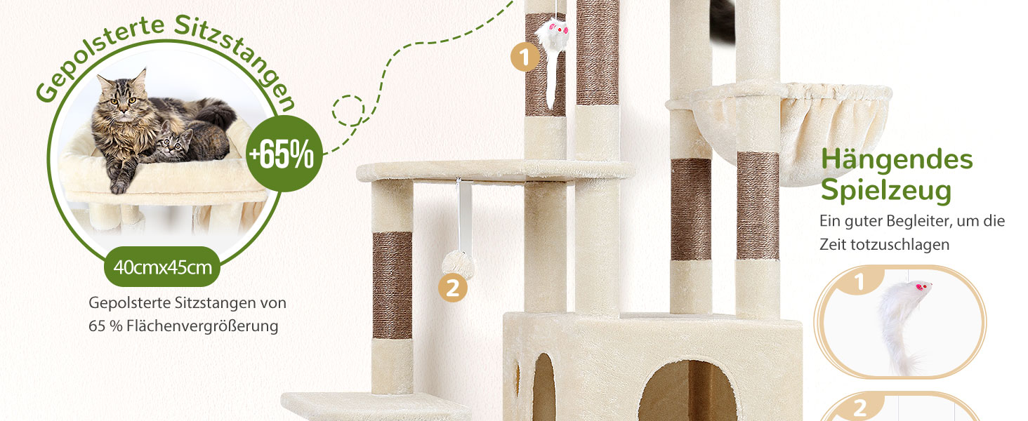 Драбина для котів Globlazer XL, бежева, 156 см, з будиночком та когтеточками, для великих котів