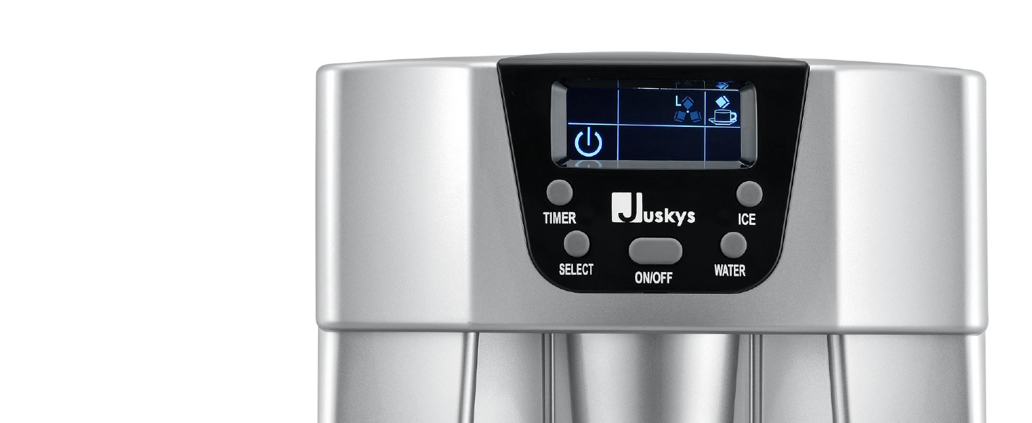 Машина для приготування льоду Juskys PIM200L з дозатором та таймером — до 12 кг/день, 2 розміри, 2л бак, срібна