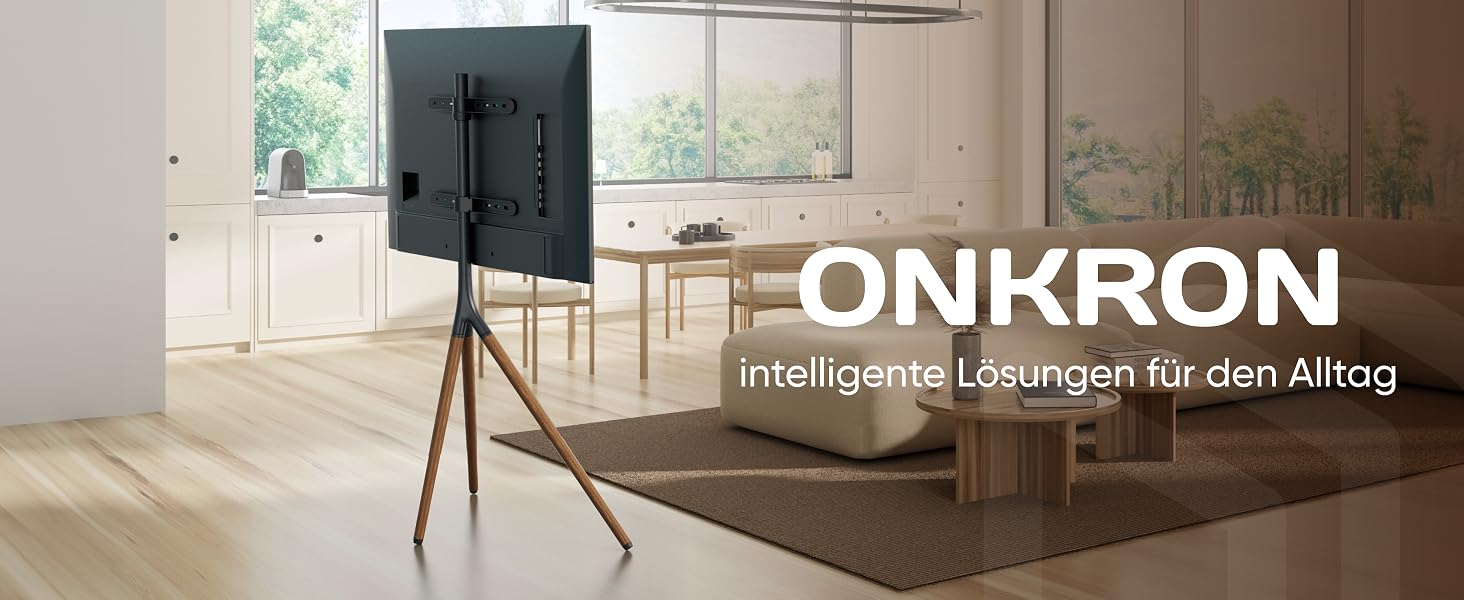 Тринога-підставка для телевізора ONKRON TS1220-B, 32-65 дюймів, до 35 кг, регульована за висотою, поворотна, VESA 100x100-400x400, дерев'яна стійка, чорна