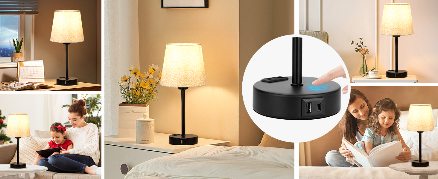 Настільна лампа Kakanuo з торшером, 2 шт., з USB-портами A+C, диммер, LED, для спальні, вітальні, дитячої кімнати, офісу (сірий/чорний)