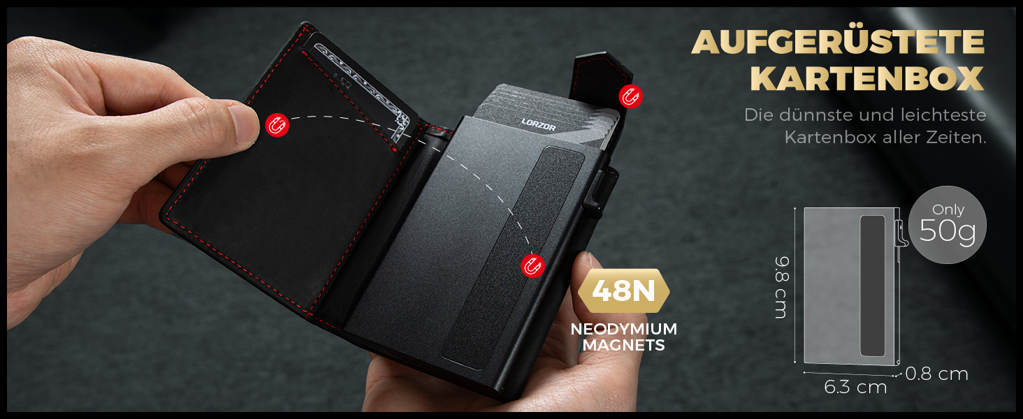 Чоловіче картхолдер LORZOR з магнітною застібкою: slim wallet з відділенням для монет, RFID захистом, вміщує 10 карт, коричневий