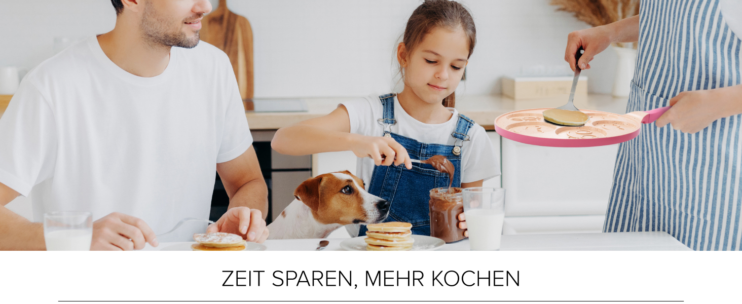 Млинцева пательня Joeji's Kitchen з 7 виїмками для млинців та яєць зі смайликами, антипригарна, алюмінієва, 26,5 см, для індукції, рожева, для дітей