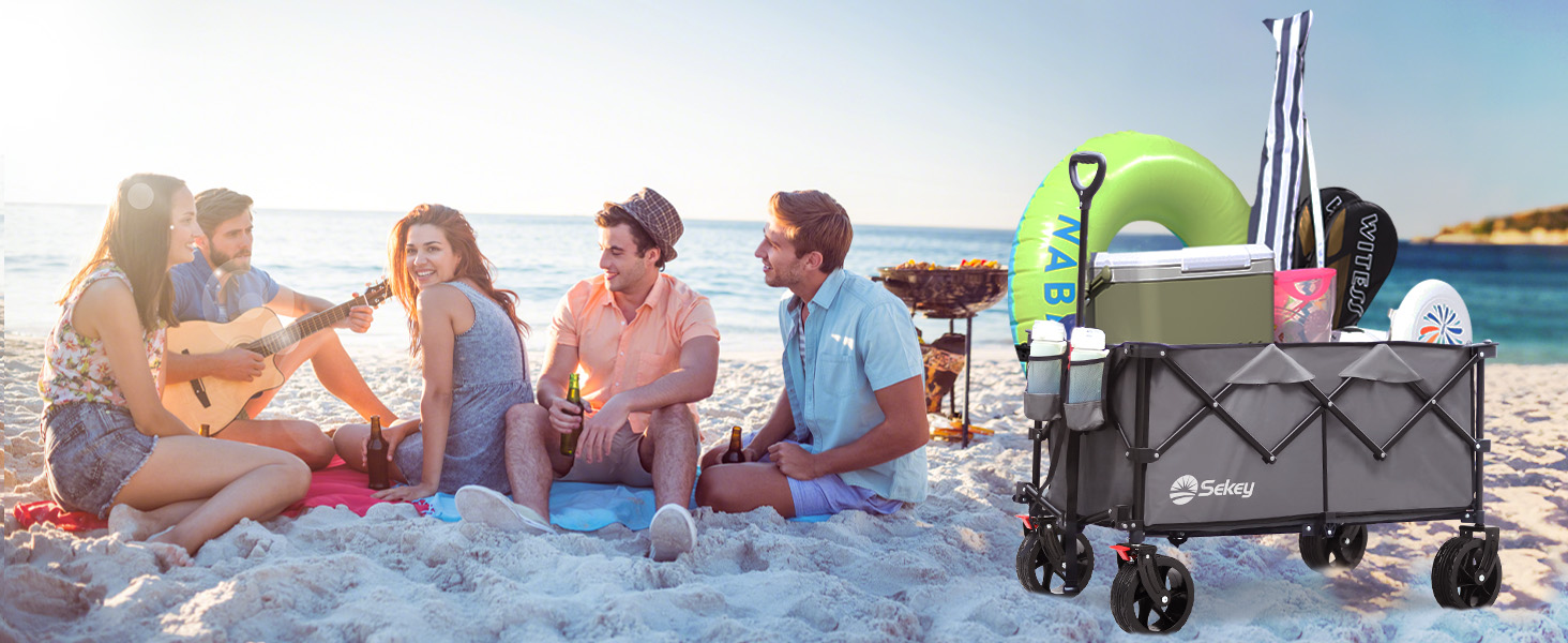 Bollerwagen Sekey XXXL: Складна вантажна платформа з великим об'ємом 150л, 200кг вантажопідйомністю, широкі колеса для бездоріжжя, антрацит