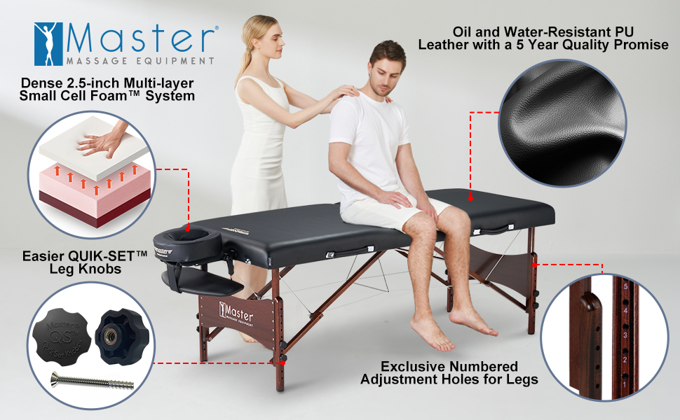 Масажний стіл Master Massage 71см Newport - складаний, портативний, чорний, з дерев'яними ніжками та сумкою
