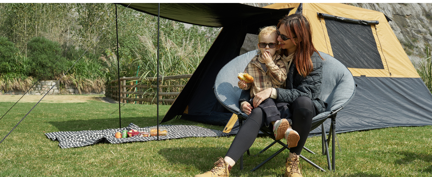 Крісло-місяць EVER ADVANCED Luxus XXL для кемпінгу, складне, до 150 кг, сіре. З подушкою, для саду, балкону, приміщення