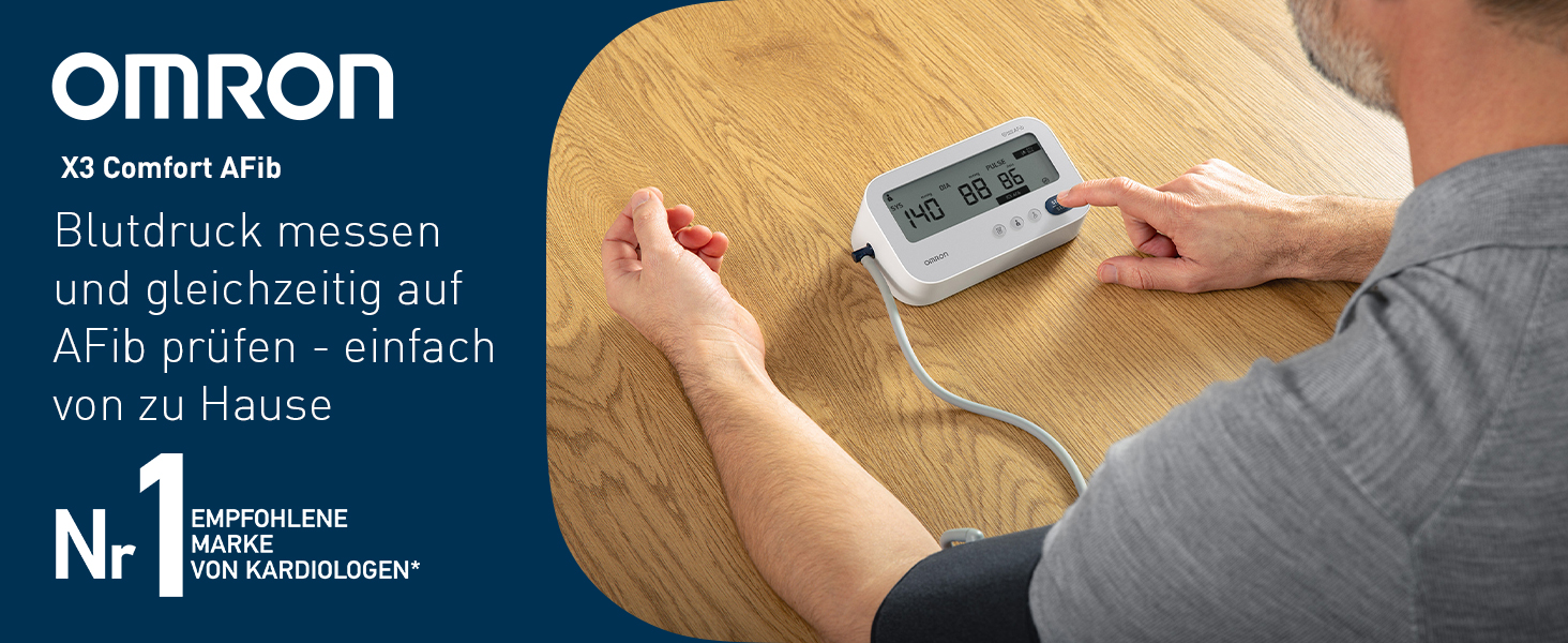 Тонометр OMRON X3 Comfort AFib: цифровий тонометр на плечі з визначенням передсердного фібрилювання, клінічно перевірений, підходить для діабетиків та вагітних, 22-42 см