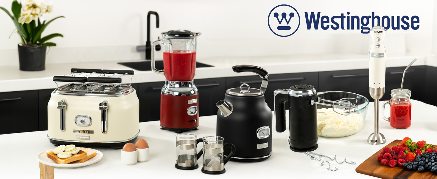 Набір Westinghouse Retroline: тостер та чайник, чорний (1.7 л, фільтр від накипу, захист від перегріву)