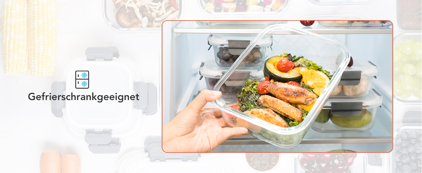 Скляні контейнери для зберігання їжі з кришками набір Frischhaltedosen: Meal Prep, мікрохвильова піч, морозилка, посудомийка, сірі