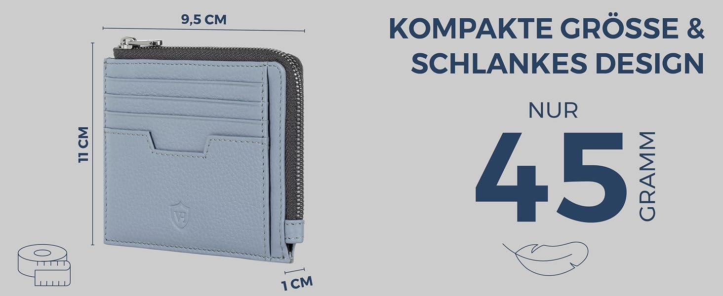 Шкіряний RFID картхолдер VON HEESEN з наппа-шкіри для чоловіків та жінок, 9 відділень, горизонтальний (Світло-блакитний)