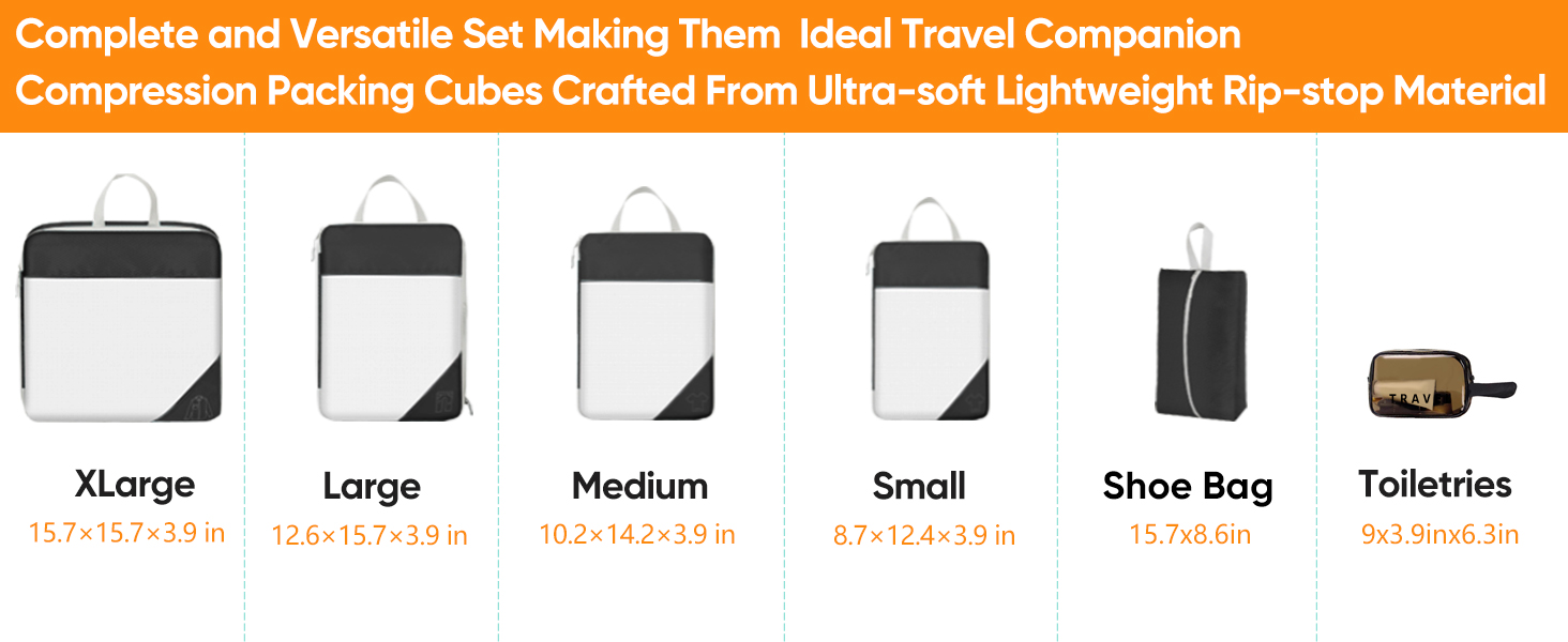 Набір кубиків для пакування 10 шт. Компресійні органайзери для валіз. Компактні, розширювані, чорні. Організація багажу для подорожей