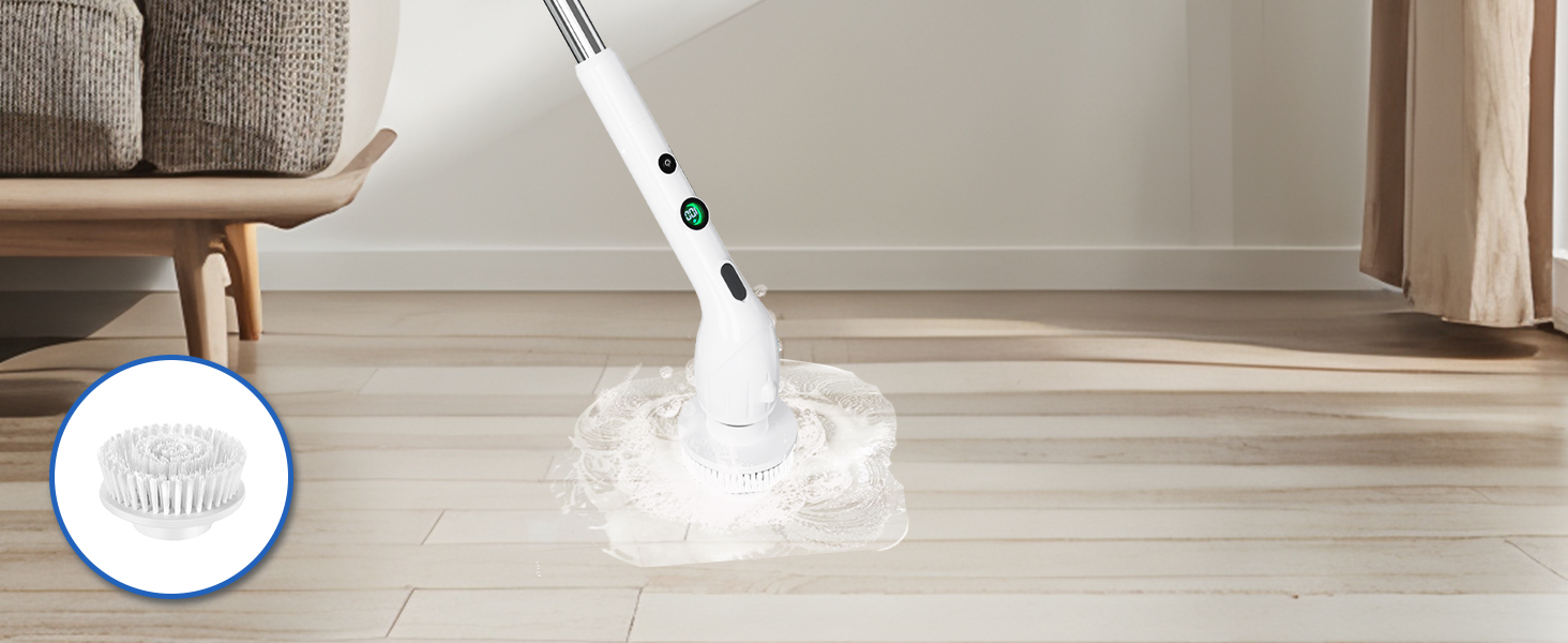 Електрична щітка для чищення з 9 насадок, щітка для швів, водонепроникна IPX8, електричний скрубер з регульованою ручкою, 2 швидкості для ванної кімнати, кухні, авто, підлоги, білий+чорний