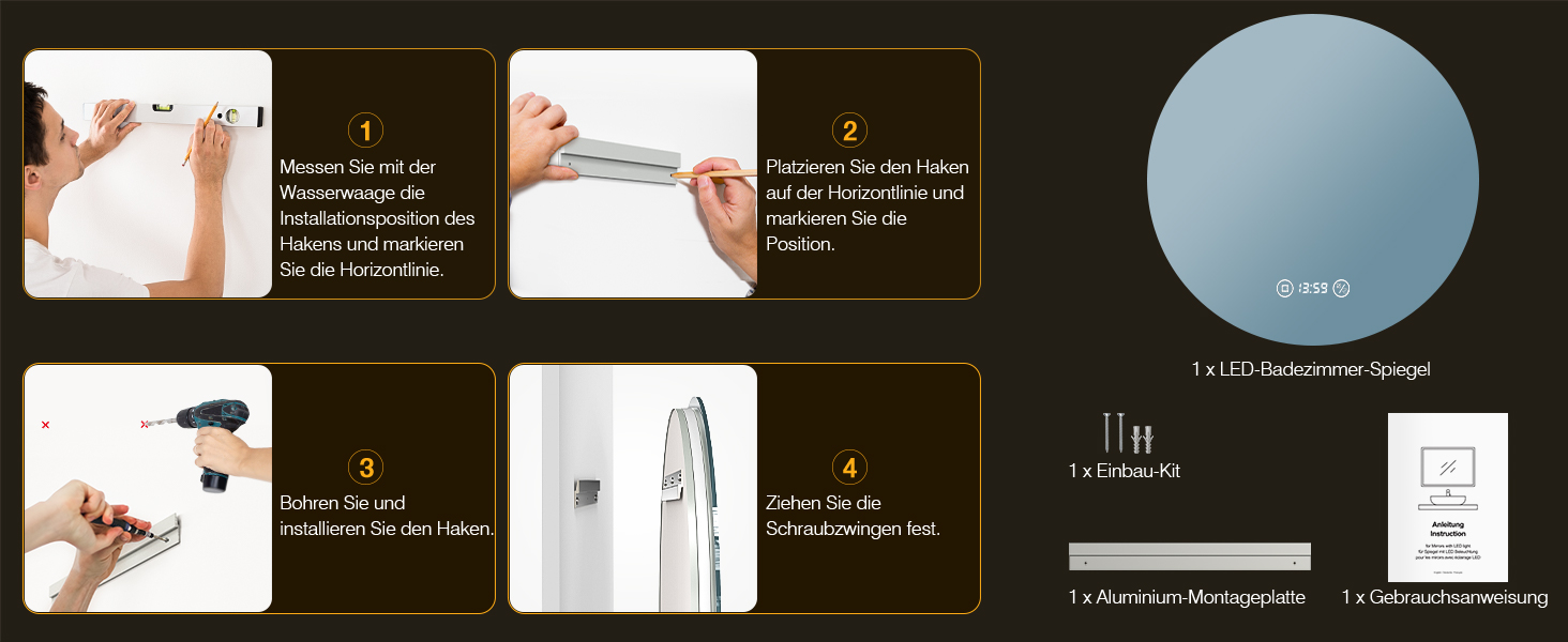 Дзеркало для ванної кімнати з підсвічуванням 70 см, LED дзеркало для ванної з підсвічуванням, 3 кольори світла, антизапар, регульована яскравість, сенсорне керування, функція пам'яті, кругле, водонепроникність IP44, 60x60 см