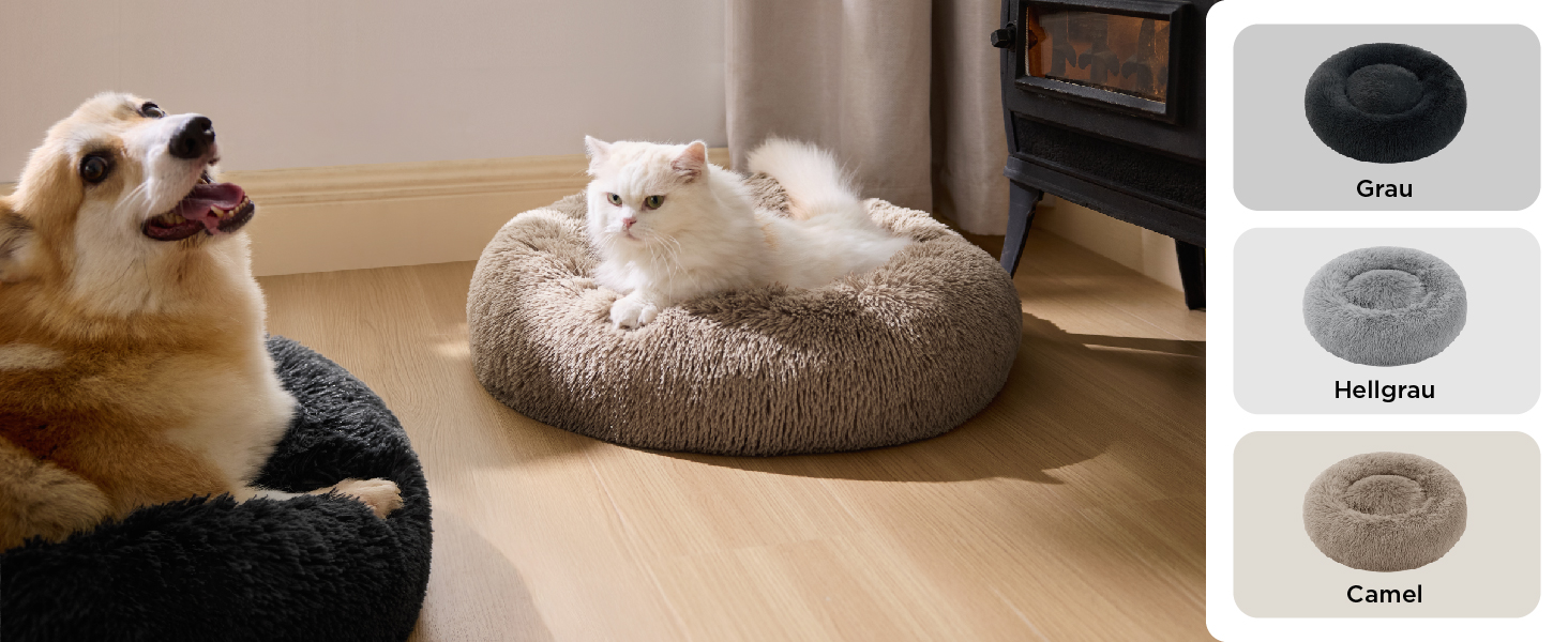 Кругле ліжко для котів та собак BEDSURE, Ø 50 см, плюшеве, кругле, темно-сіре. Підходить для котів та собак маленьких та середніх порід. Розміри: 50x50x13 см