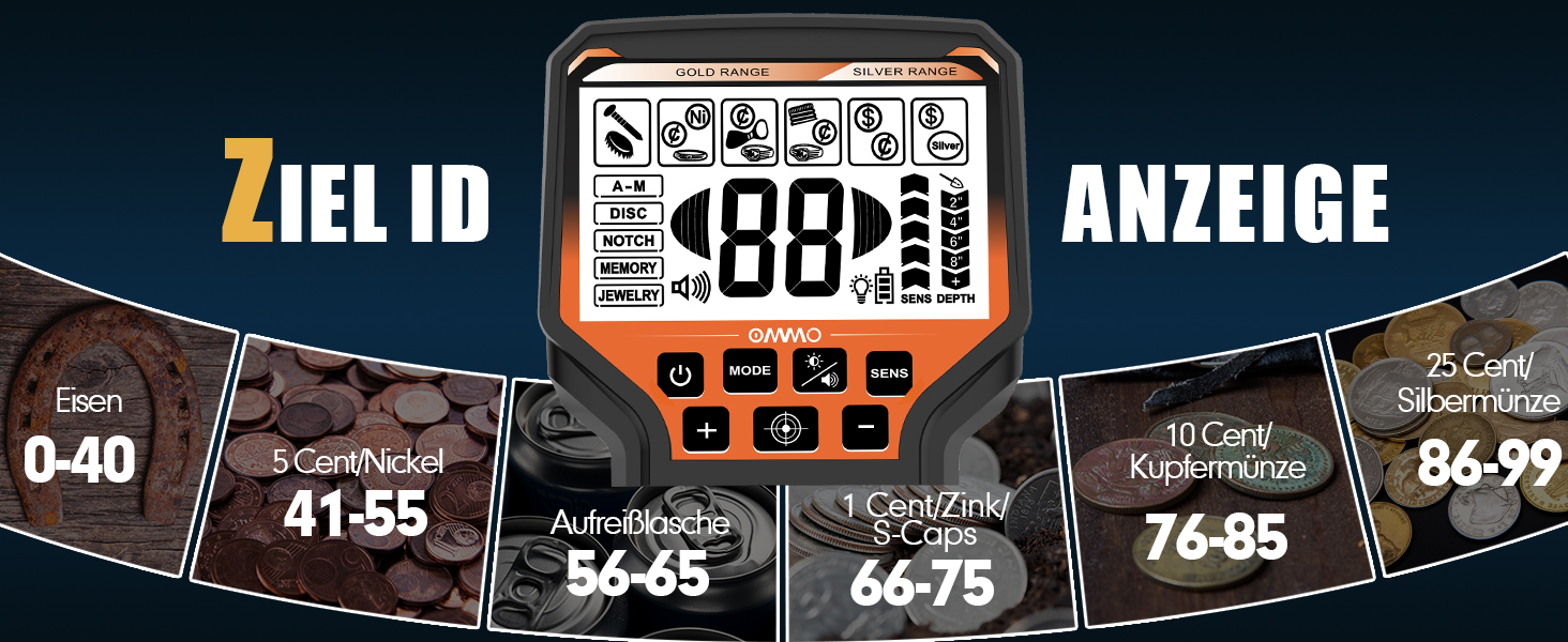 Металодетектор OMMO для дорослих: професійний набір, 6 режимів, вологостійкий, IP68, світло-помаранчевий