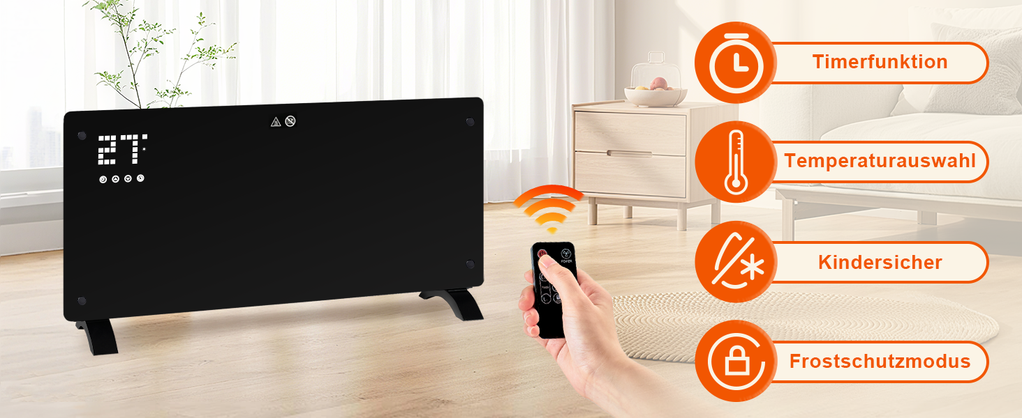 Електричний конвектор Citybee 2500W з термостатом, пульт, таймер, захист від перегріву, 2 роки гарантії